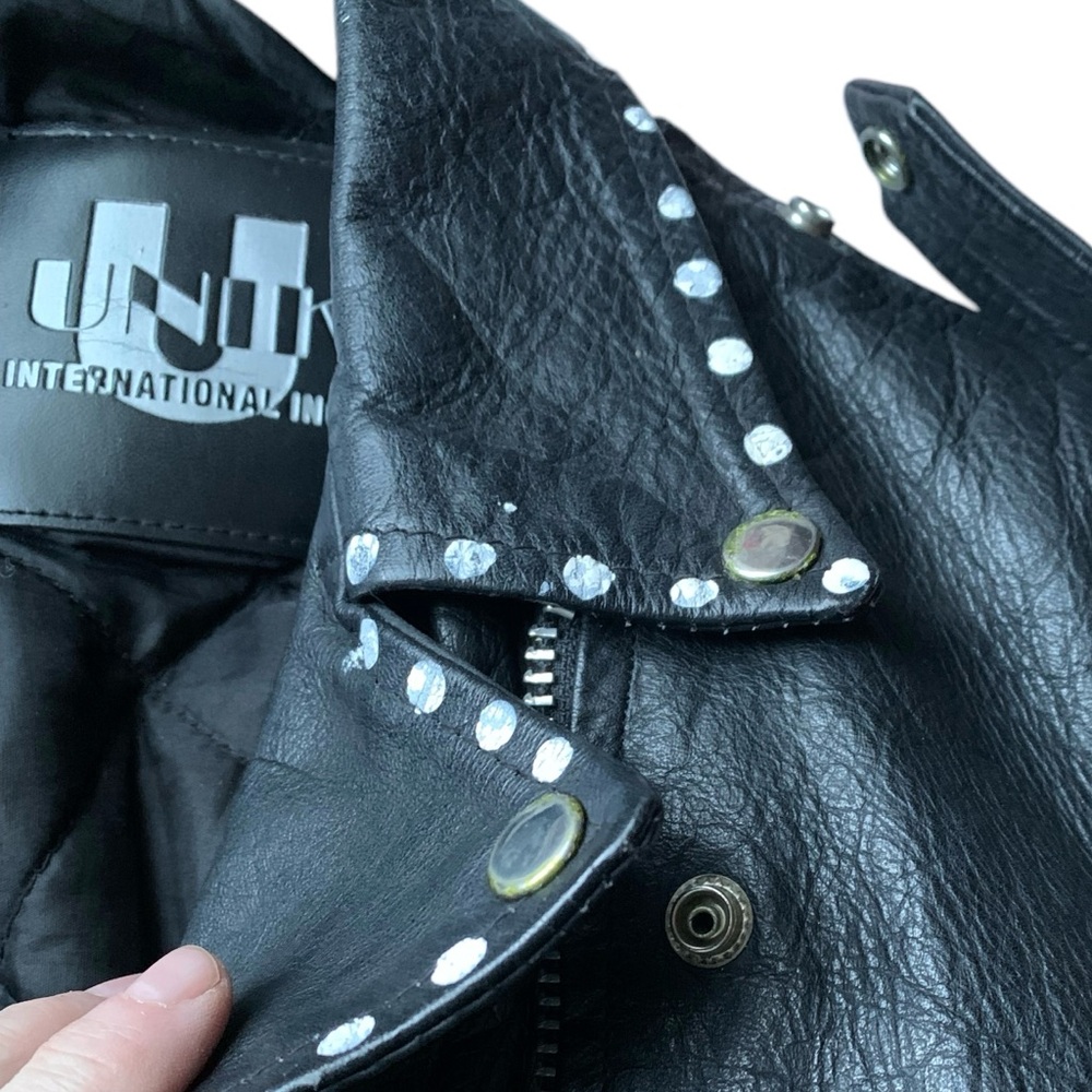 Vintage Black Leather Jacket Coat Artist Signed Mary Shell Fairy Painting Back - Picture 4 of 16
